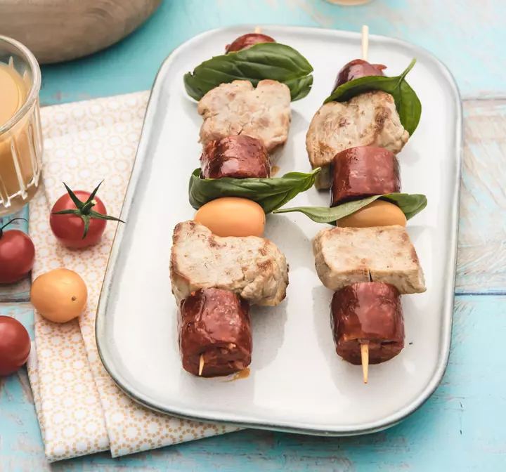 Recette de brochettes de porc et chorizo César Moroni