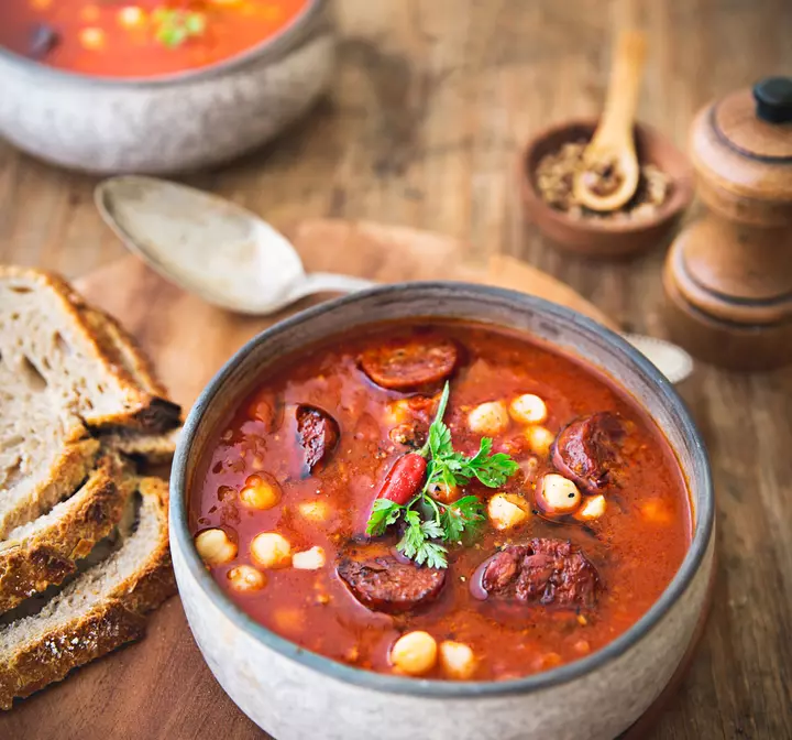 Recette soupe de tomates et chorizo César Moroni