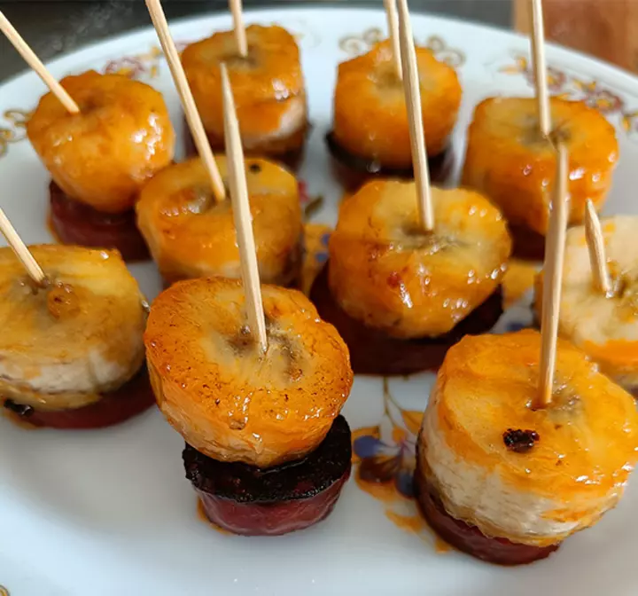 Recette de brochettes au chorizo César Moroni et bananes 