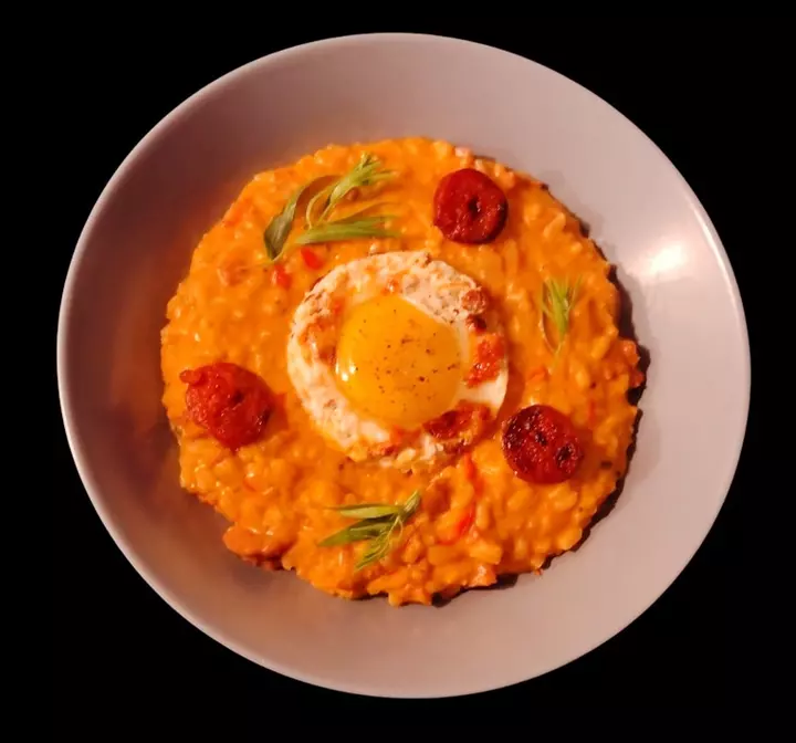 Recette de risotto au chorizo César Moroni et son œuf au plat 