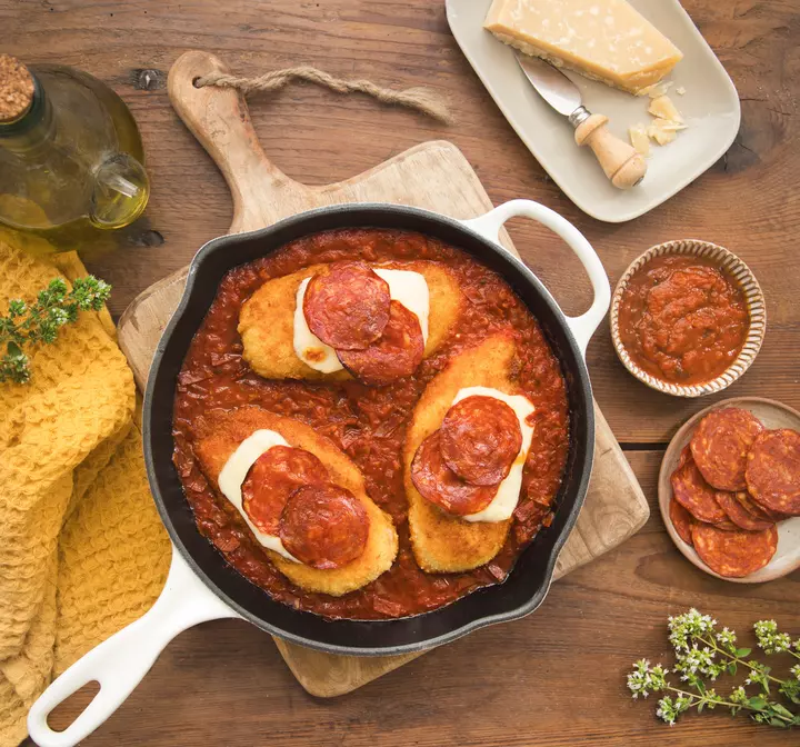 Filet de poulet, mozzarella, parmesan et chorizo