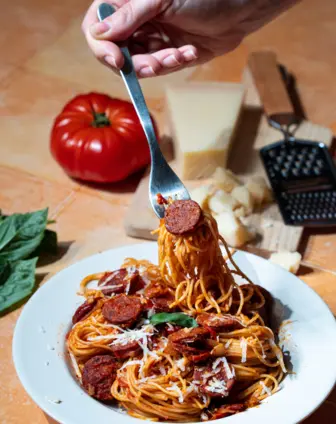 Spaghettis au chorizo